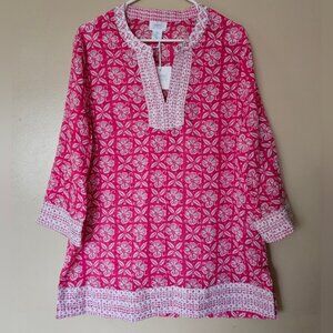 NWT Sigrid Olsen Boho 100% Cotton Lightweight Floral Lagenlook Tunic Size L